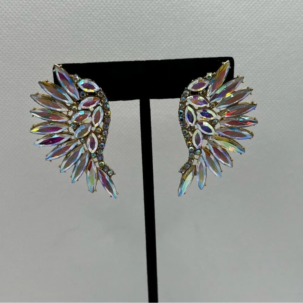 EARRINGS! Betsey Johnson Angel Wing AB Crystal Earrings BNWT